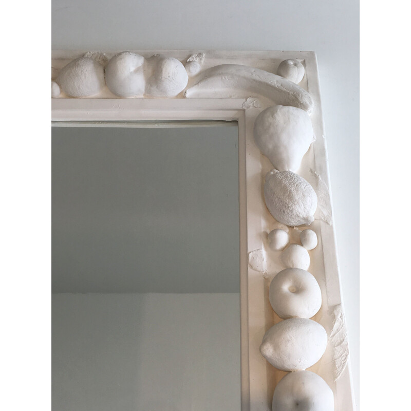 Vintage decorative plaster mirror with fruit decorations, France 1970