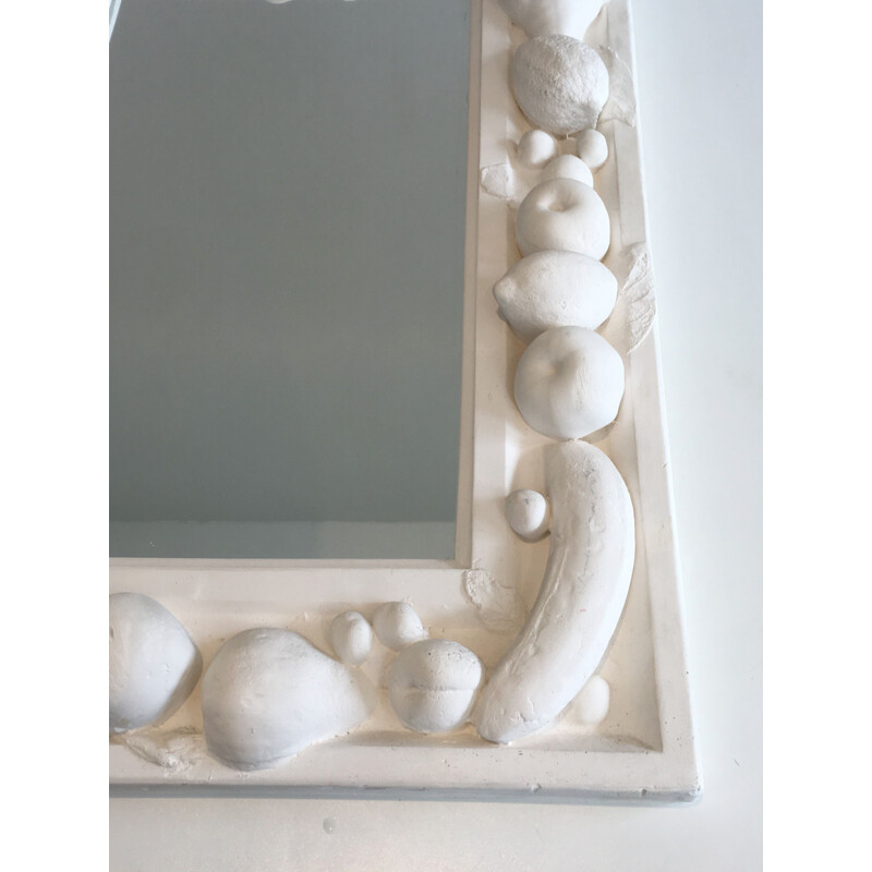 Vintage decorative plaster mirror with fruit decorations, France 1970