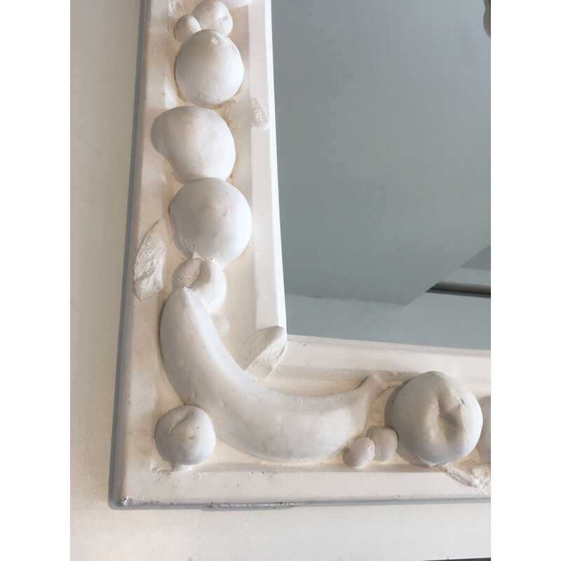 Vintage decorative plaster mirror with fruit decorations, France 1970