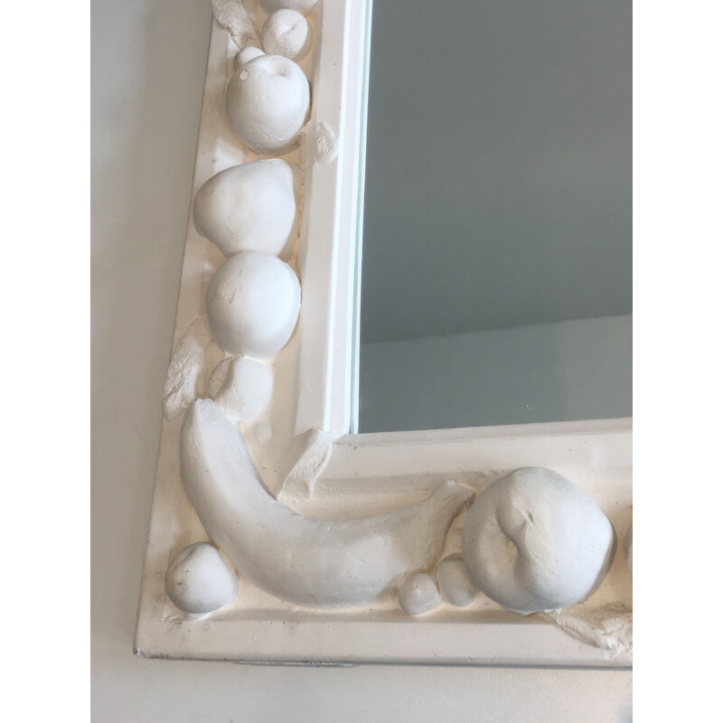 Vintage decorative plaster mirror with fruit decorations, France 1970