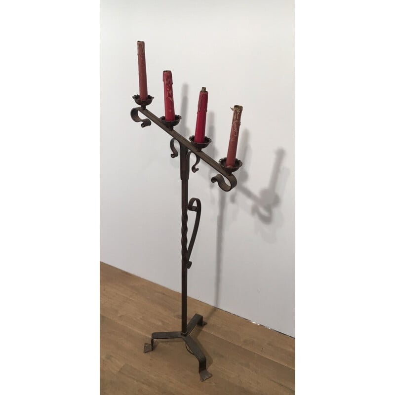 Vintage floor lamp in wrought iron, France 1950