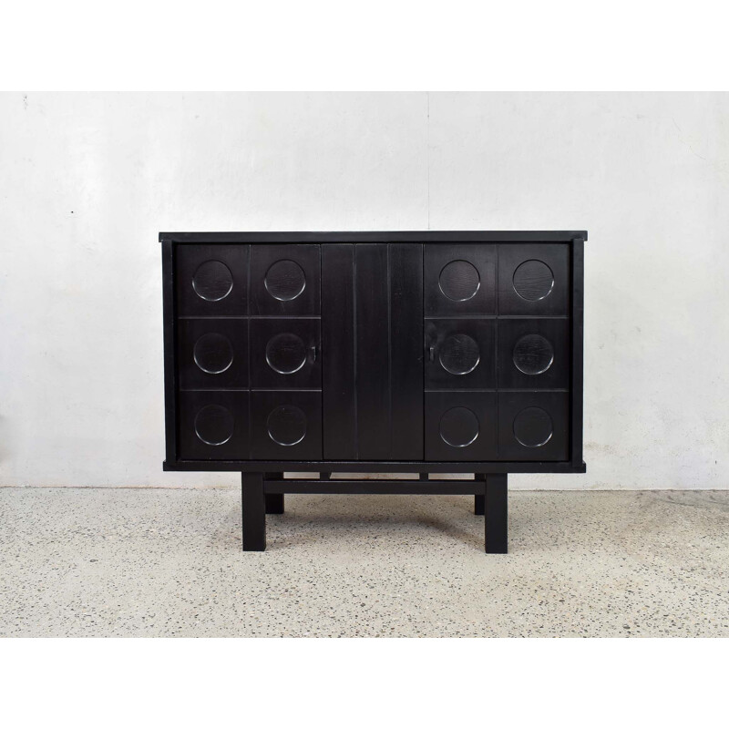 Vintage Ebonized Brutalist Bar Cabinet