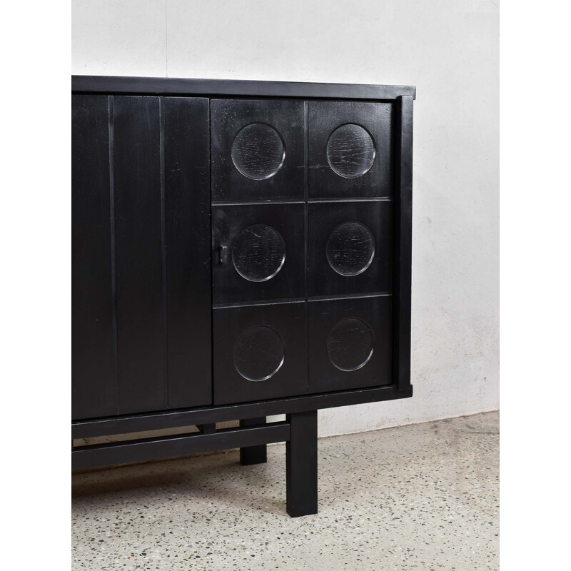 Vintage Ebonized Brutalist Bar Cabinet