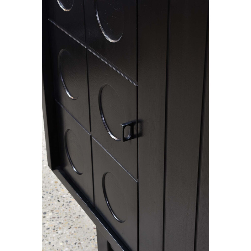 Vintage Ebonized Brutalist Bar Cabinet