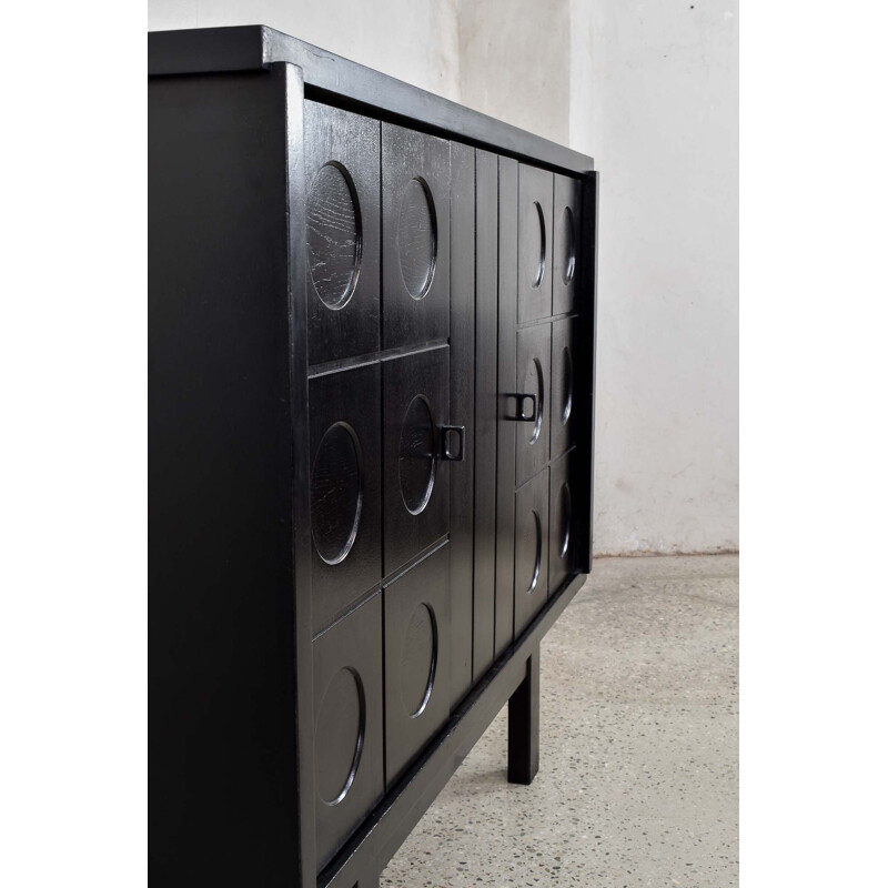 Vintage Ebonized Brutalist Bar Cabinet