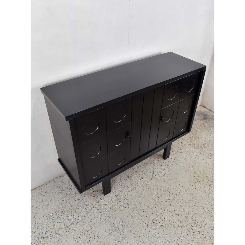 Vintage Ebonized Brutalist Bar Cabinet