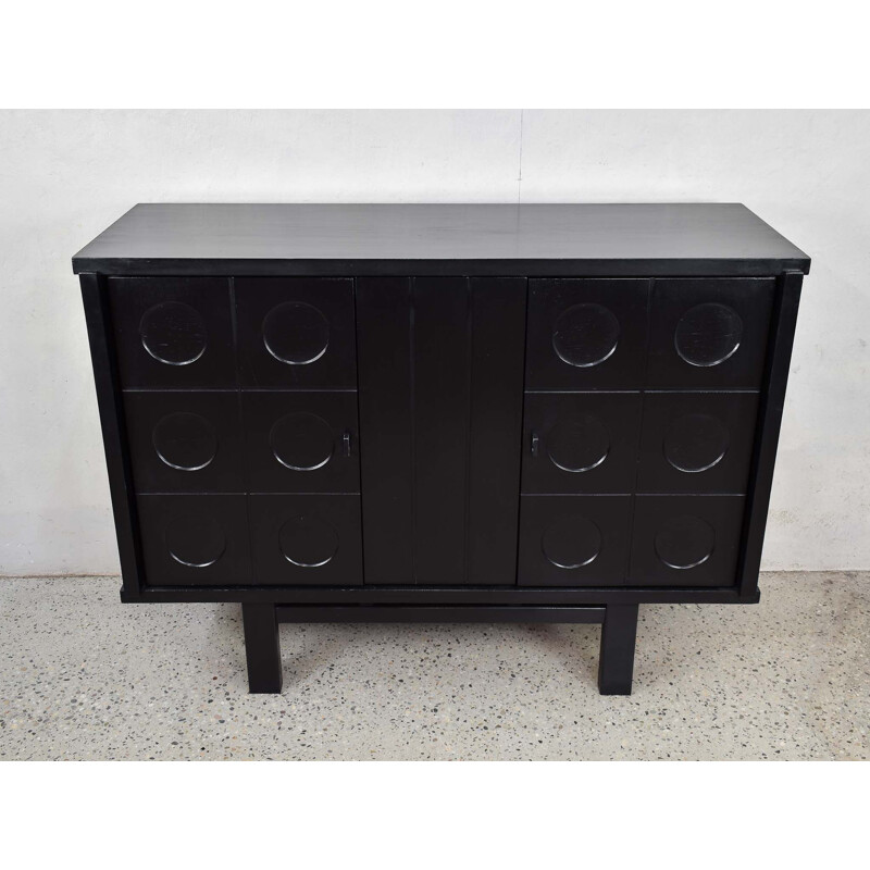 Vintage Ebonized Brutalist Bar Cabinet