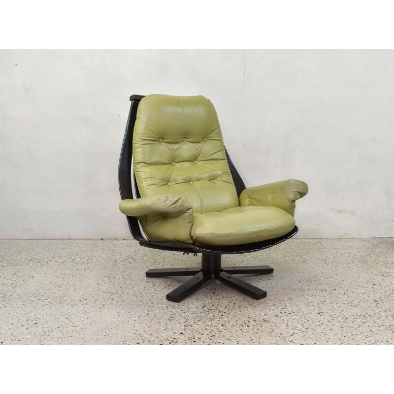 Vintage Leather Swivel Chair of Hans Brattrud