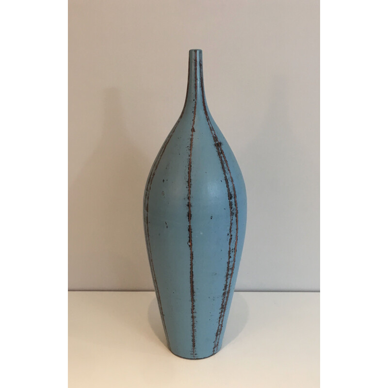 Vintage ceramic vase in blue tones, 1970