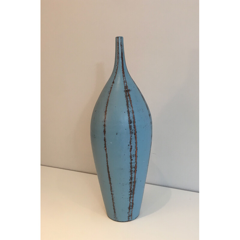 Vintage-Vase aus Keramik in Blautönen, 1970