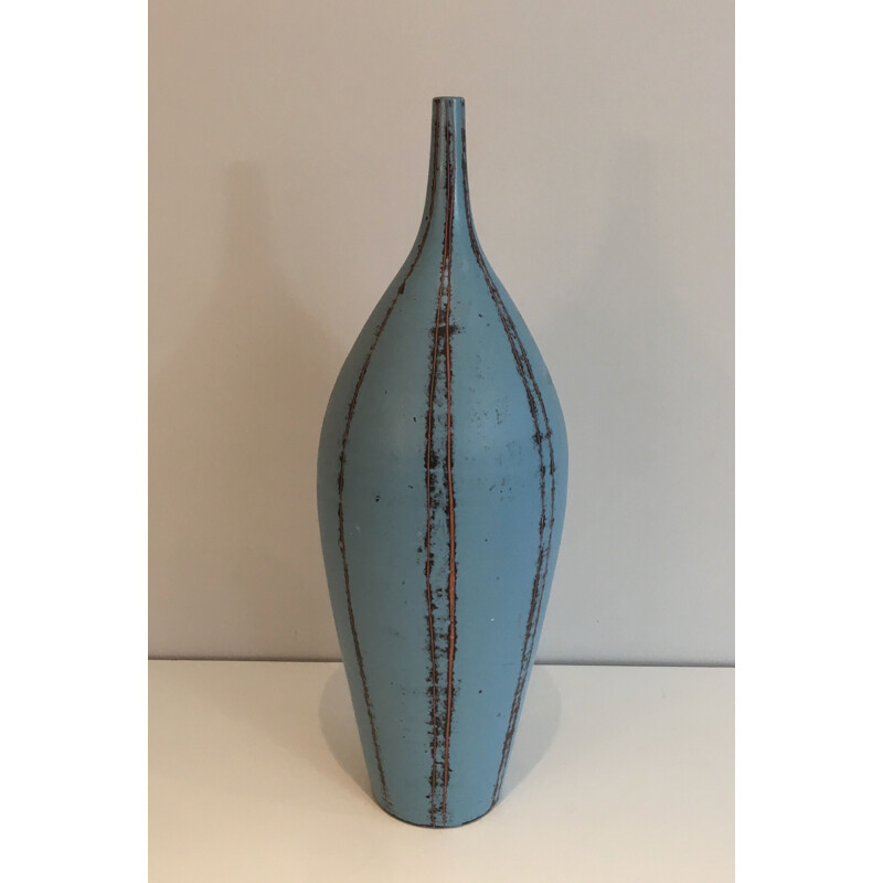 Vintage ceramic vase in blue tones, 1970