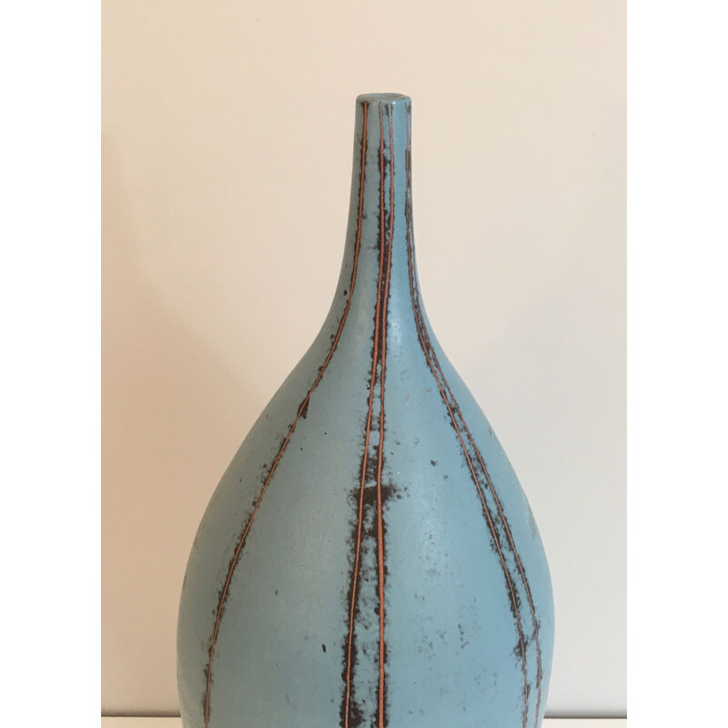 Vintage ceramic vase in blue tones, 1970