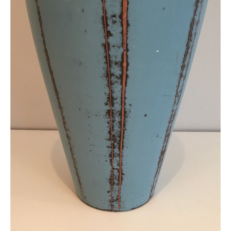 Vaso in ceramica vintage nei toni del blu, 1970