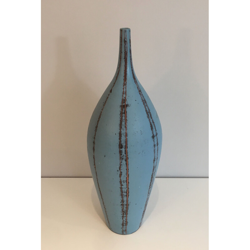 Vintage ceramic vase in blue tones, 1970