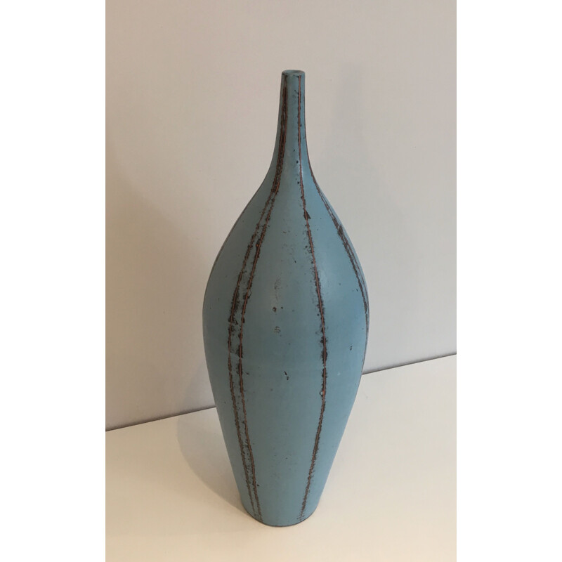 Vintage ceramic vase in blue tones, 1970