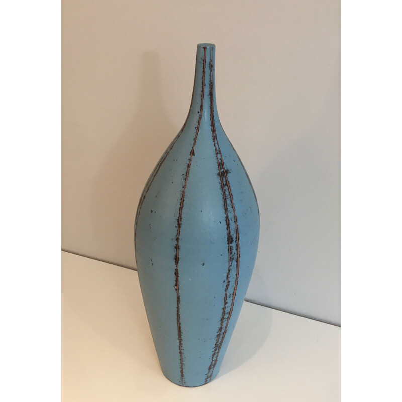 Vintage ceramic vase in blue tones, 1970