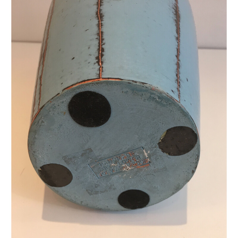 Vaso de cerâmica vintage em tons azuis, 1970