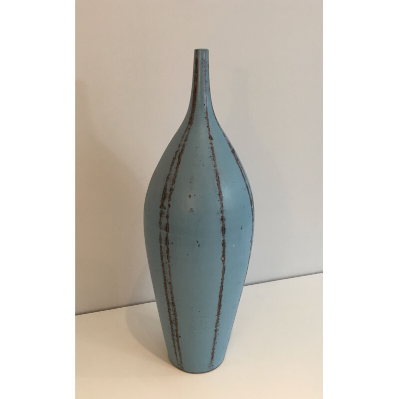 Vintage ceramic vase in blue tones, 1970