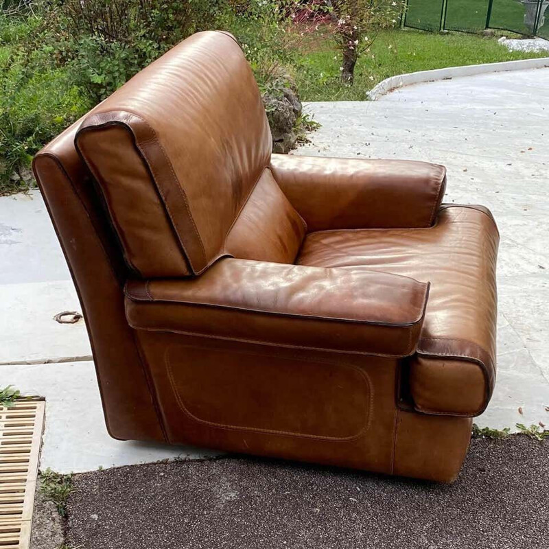 Vintage leather armchair, by Roche Bobois, France 1970