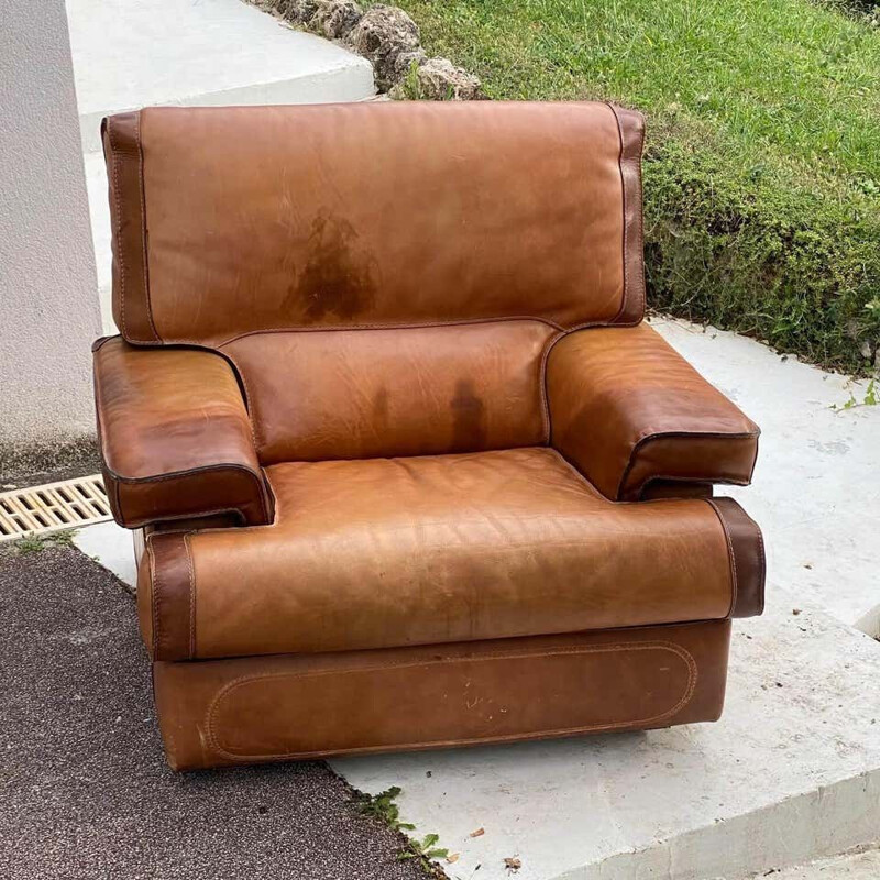 Vintage leather armchair, by Roche Bobois, France 1970