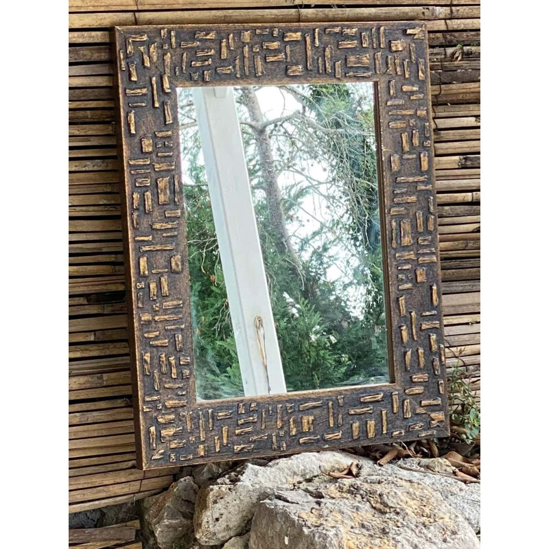 Miroir vintage en bois peint, couleur or 1970