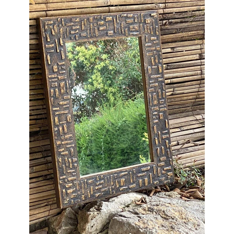 Miroir vintage en bois peint, couleur or 1970