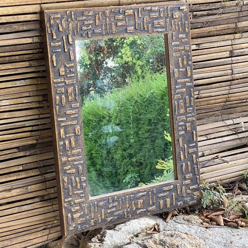 Vintage mirror in painted wood, gold color 1970