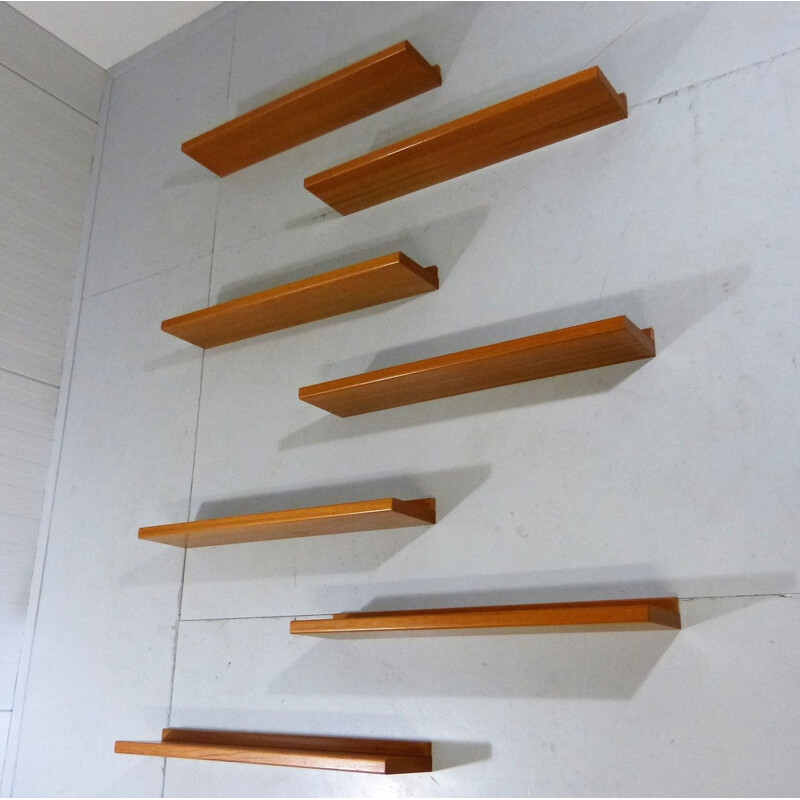 Set of 7 vintage teak wall shelves Danish