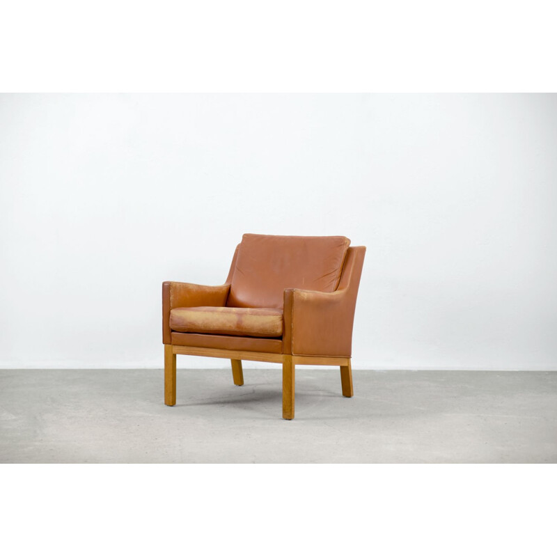 Juego de 3 sillones vintage con estructura de madera tapizada en cuero de Karl Erik Ekselius para J.O. Carlsson, Suecia 1960