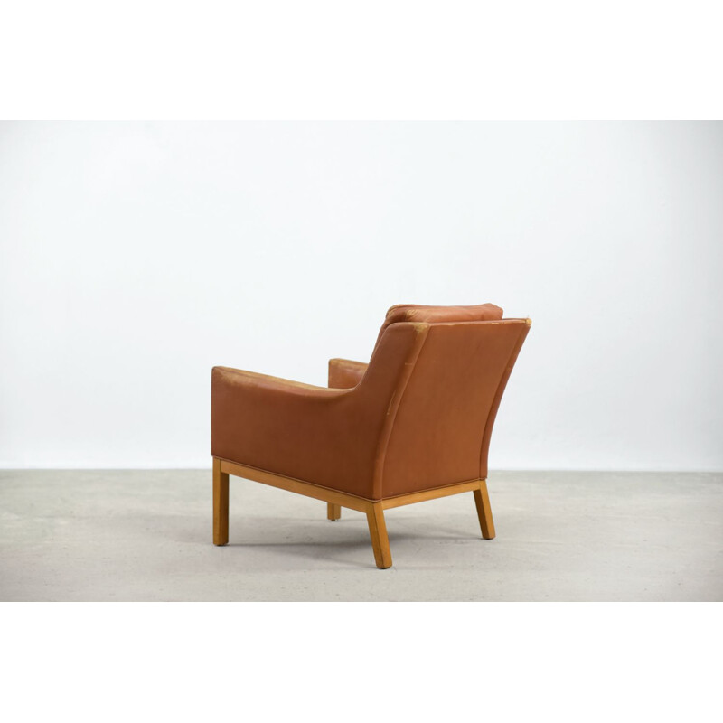 Juego de 3 sillones vintage con estructura de madera tapizada en cuero de Karl Erik Ekselius para J.O. Carlsson, Suecia 1960