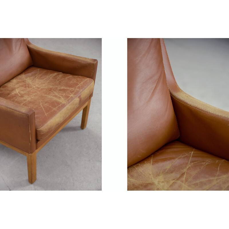 Set van 3 vintage fauteuils met met leer bekleed houten frame van Karl Erik Ekselius voor J.O. Carlsson, Zweden 1960