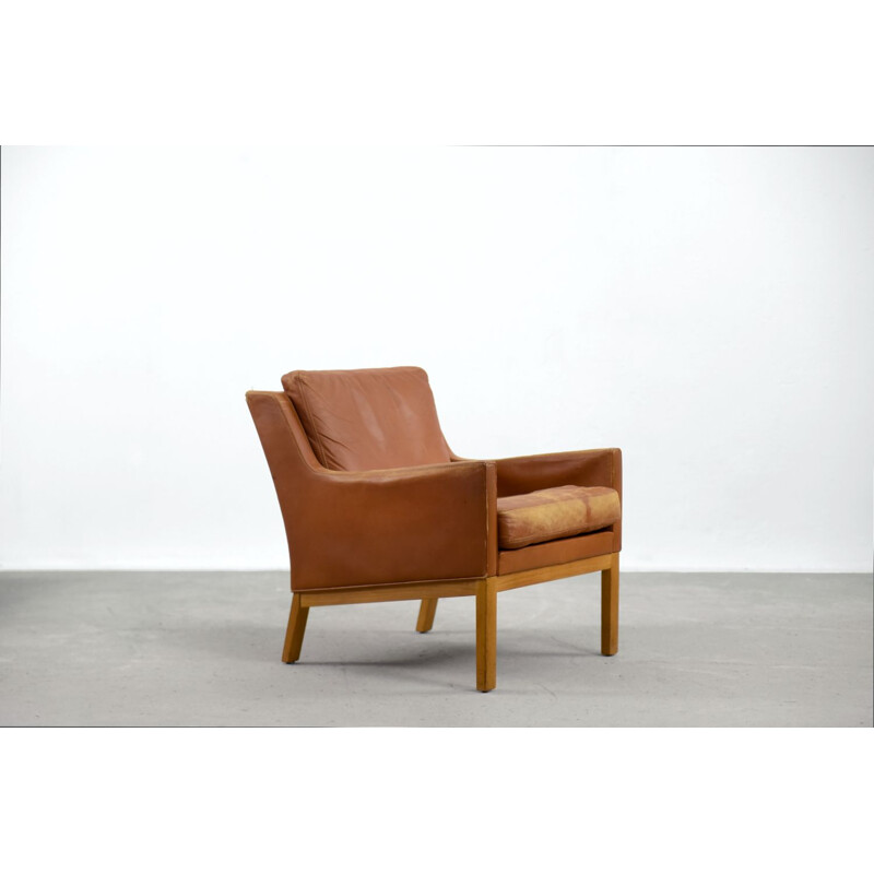 Juego de 3 sillones vintage con estructura de madera tapizada en cuero de Karl Erik Ekselius para J.O. Carlsson, Suecia 1960