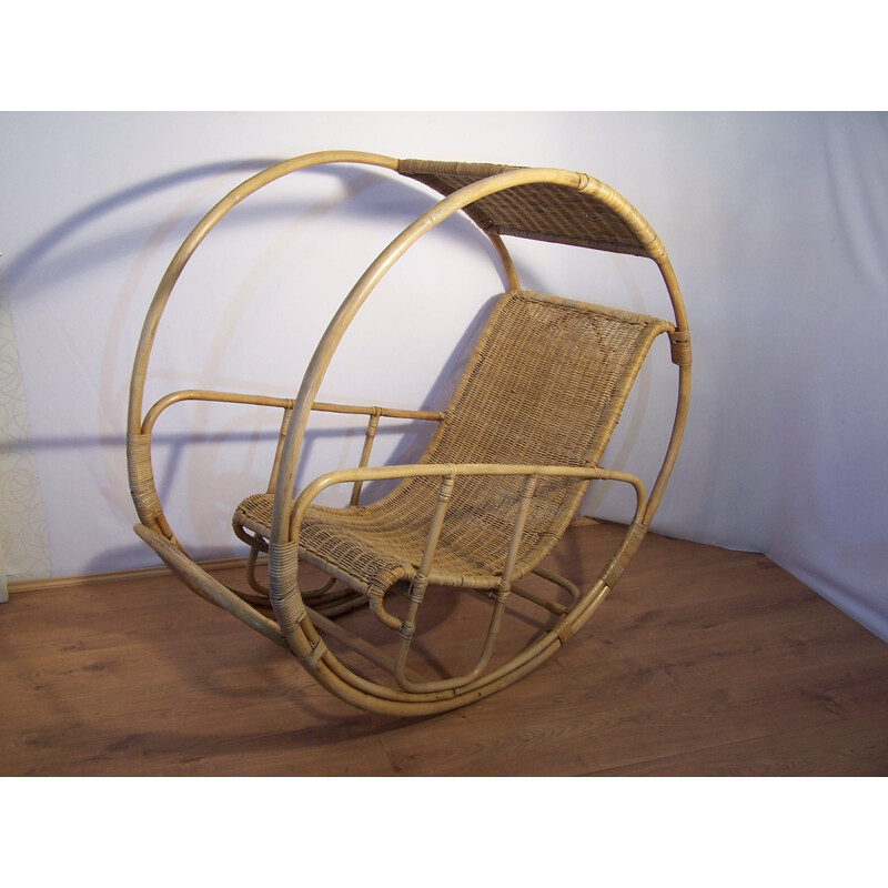 "Dondolo" rocking chair in rattan and wicker, Franco BETTONICA - 1964