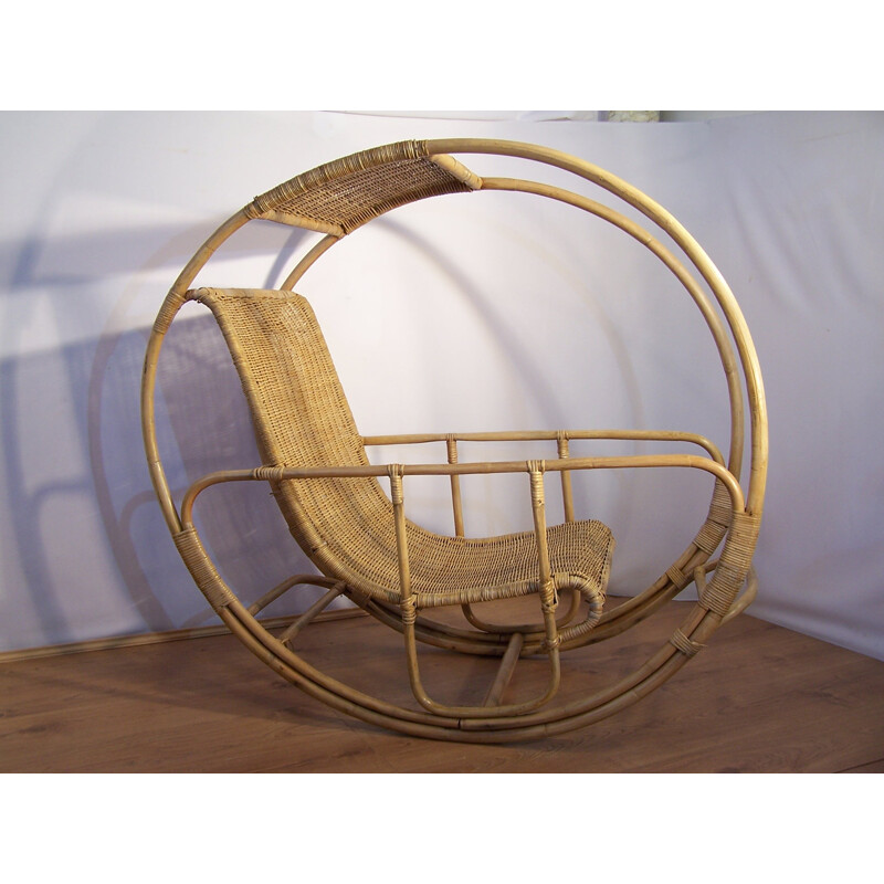 "Dondolo" rocking chair in rattan and wicker, Franco BETTONICA - 1964