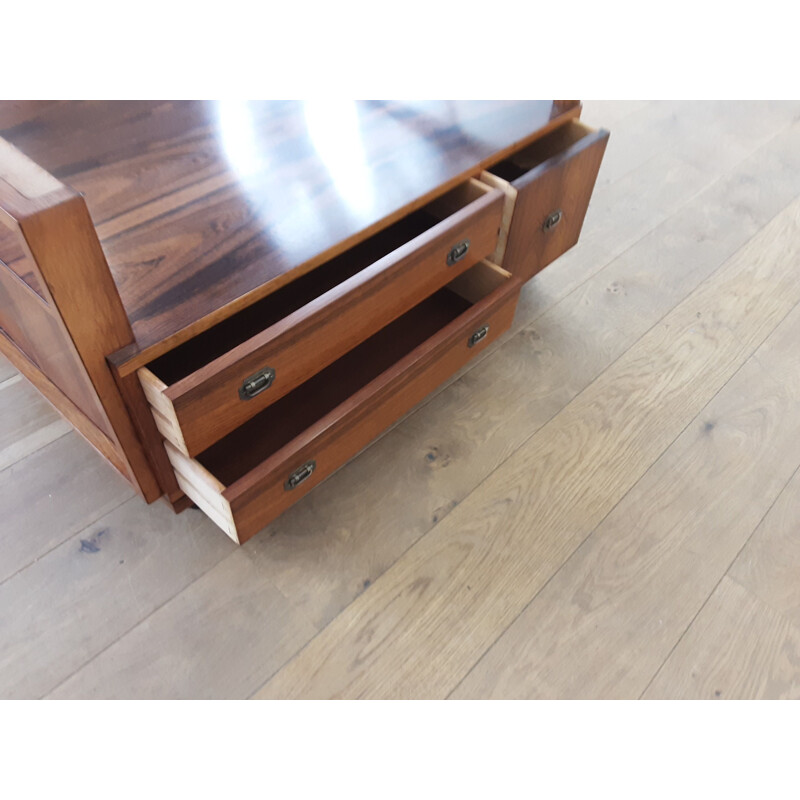 Mesa de centro de vidro Vintage rosewood, Dinamarca 1960