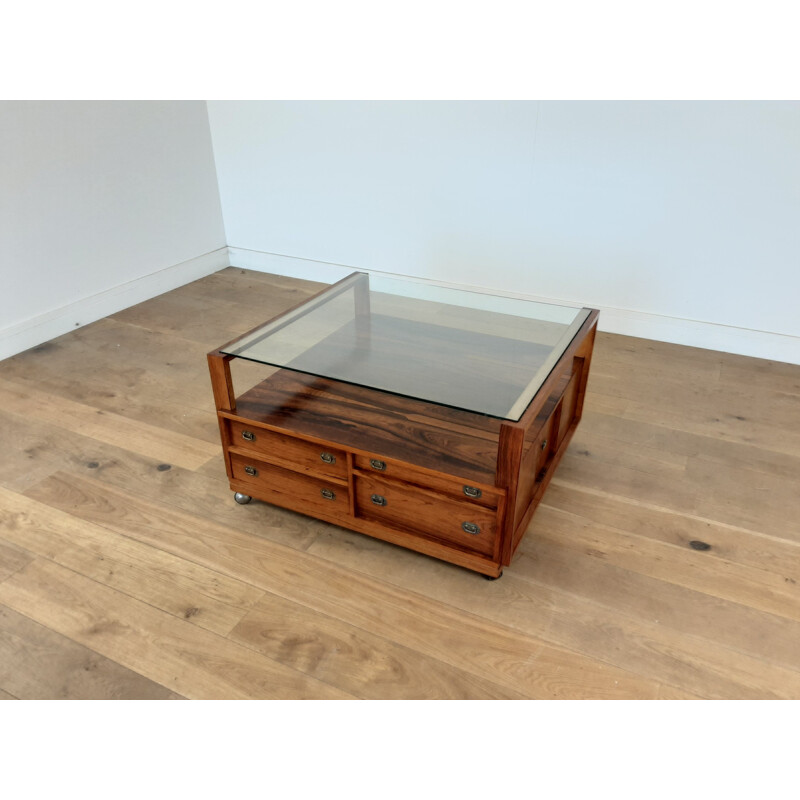 Vintage rosewood glass center table, Denmark 1960