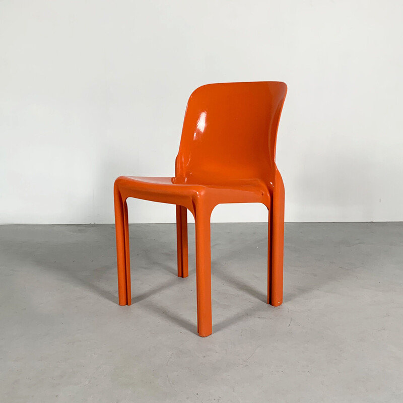 Vintage Flash Orange Selene Chair by Vico Magistretti for Artemide, 1970s