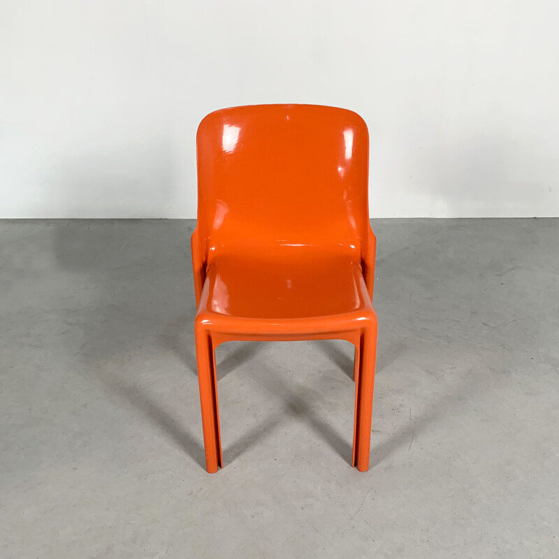 Vintage Flash Orange Selene Chair by Vico Magistretti for Artemide, 1970s