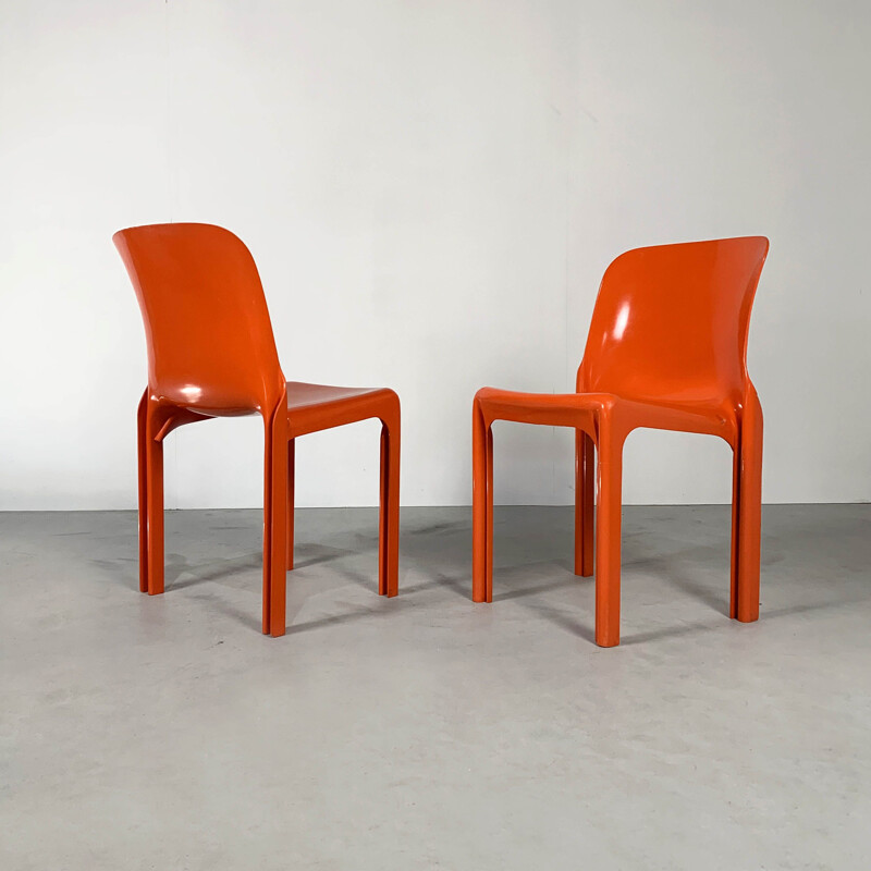Vintage Flash Orange Selene Chair by Vico Magistretti for Artemide, 1970s