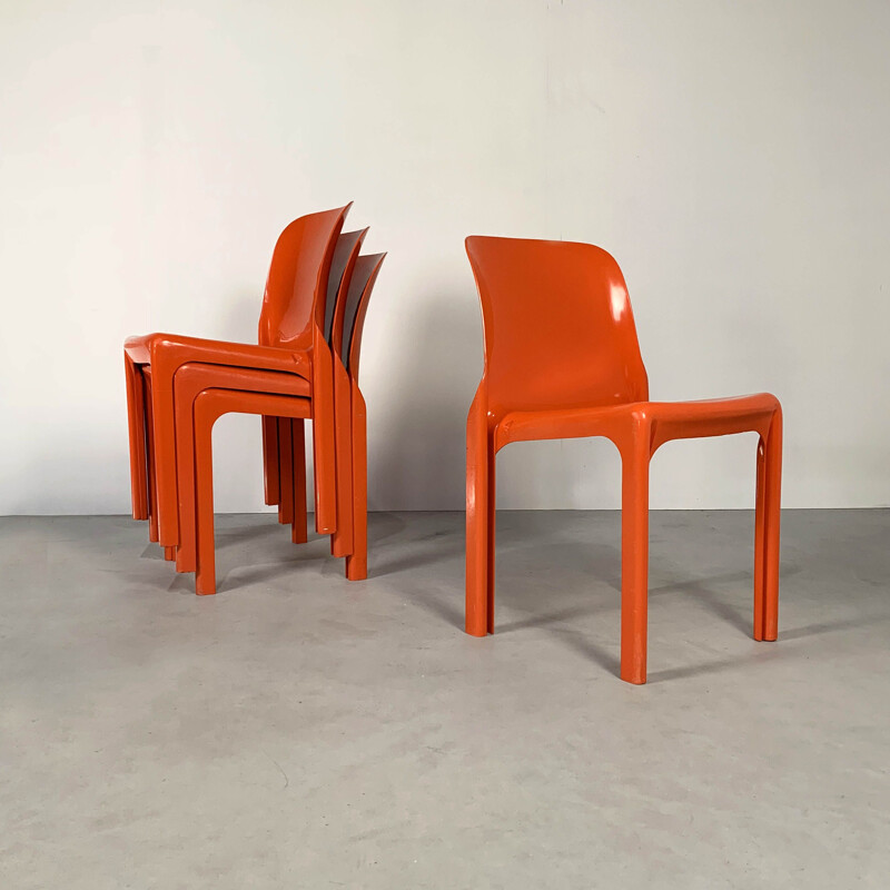 Vintage Flash Orange Selene Chair by Vico Magistretti for Artemide, 1970s