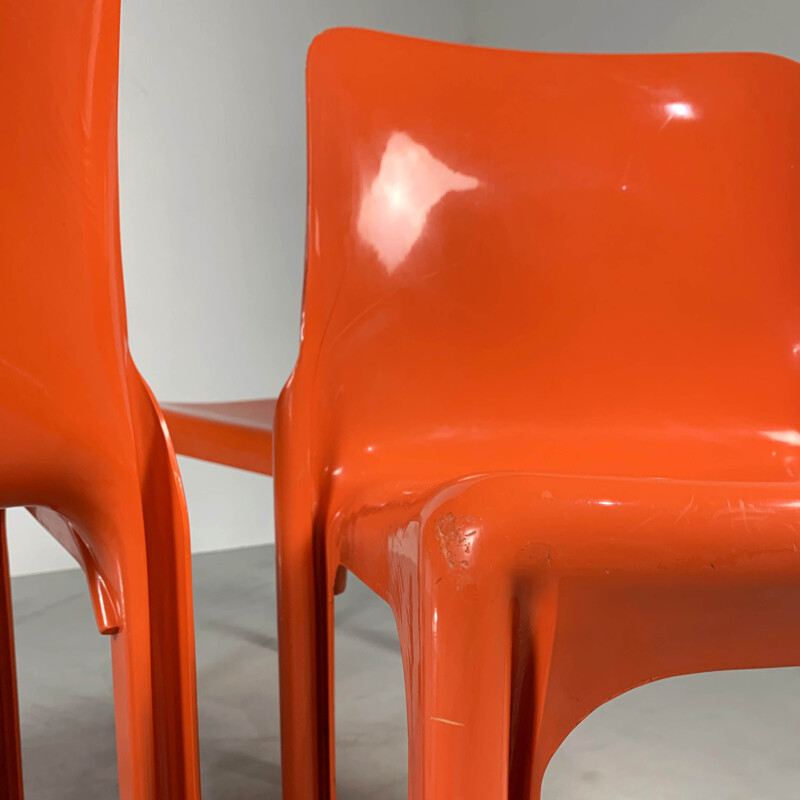 Vintage Flash Orange Selene Chair by Vico Magistretti for Artemide, 1970s