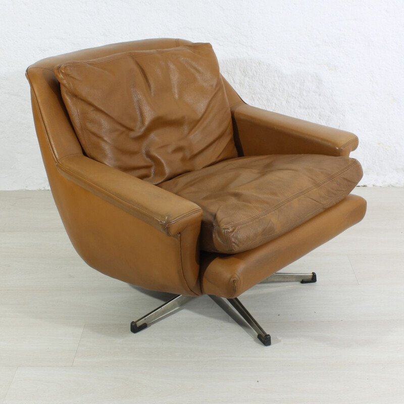 Mid-century leather lounge armchair 1970s