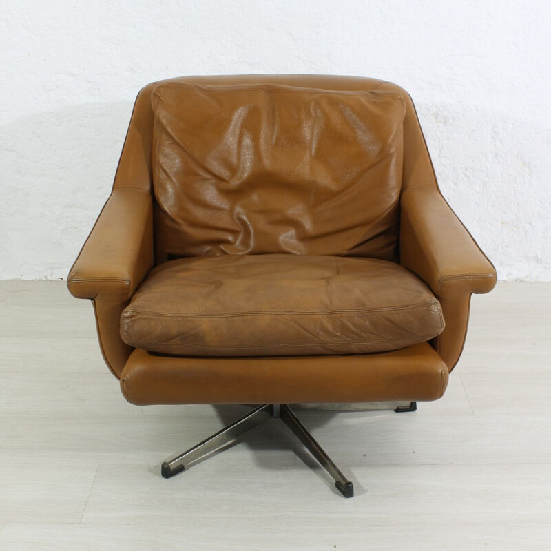Mid-century leather lounge armchair 1970s