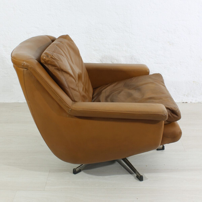 Mid-century leather lounge armchair 1970s