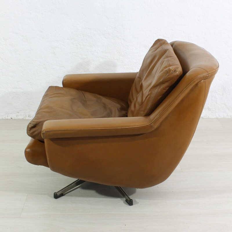 Mid-century leather lounge armchair 1970s