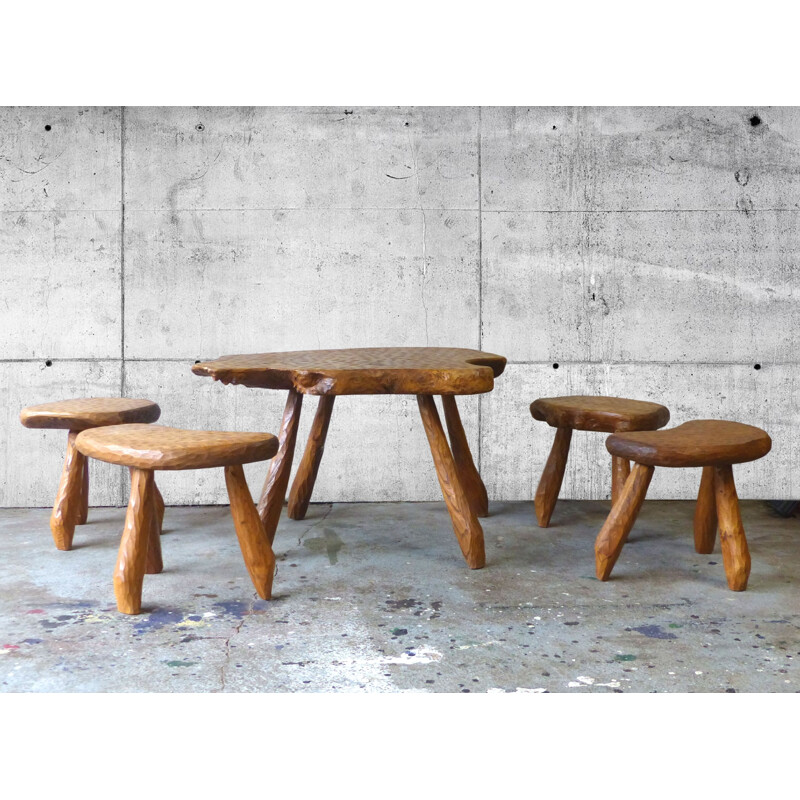 Vintage table and stool set Alexandre Noll 1950