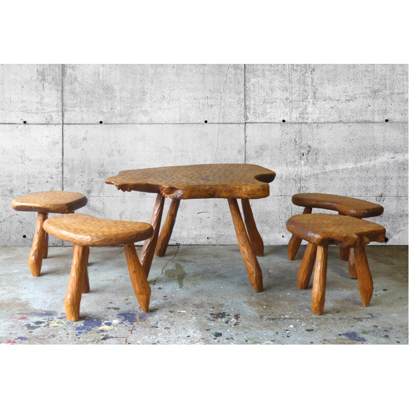 Vintage table and stool set Alexandre Noll 1950