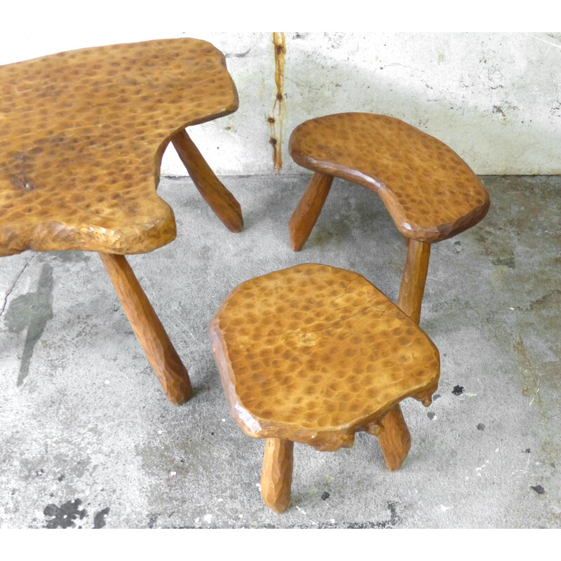 Vintage table and stool set Alexandre Noll 1950