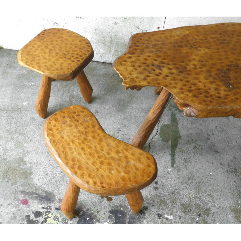 Vintage table and stool set Alexandre Noll 1950
