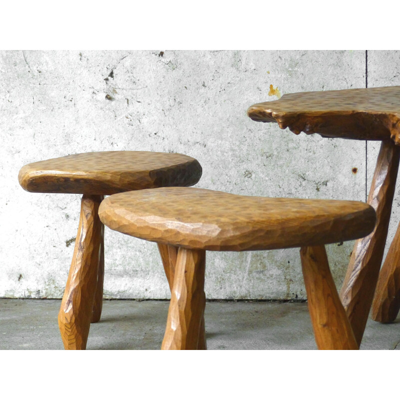 Vintage table and stool set Alexandre Noll 1950